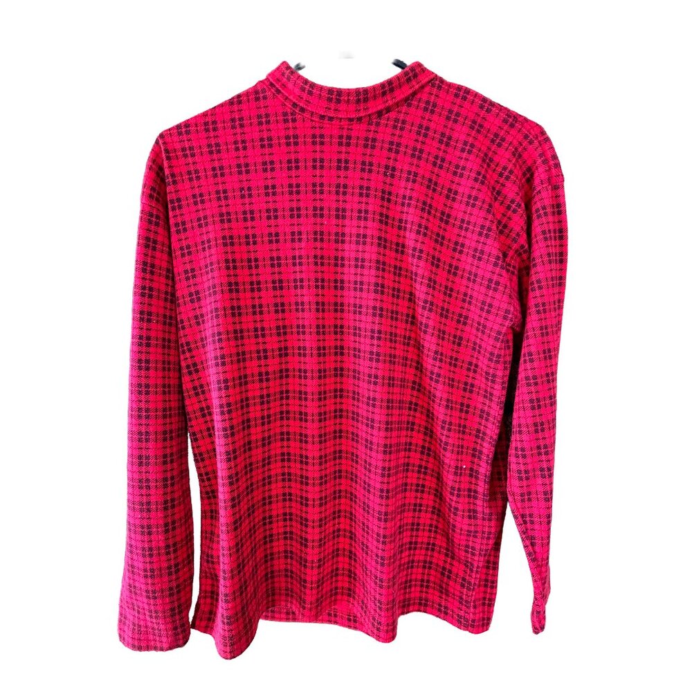 : Michael Carrie Y2K Red Black Grid Check Mock Neck Top Size M